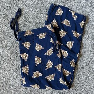 ANN TAYLOR‎ LOFT Pull-On Navy Sunflower Wide Leg Rayon Pants Sz Medium